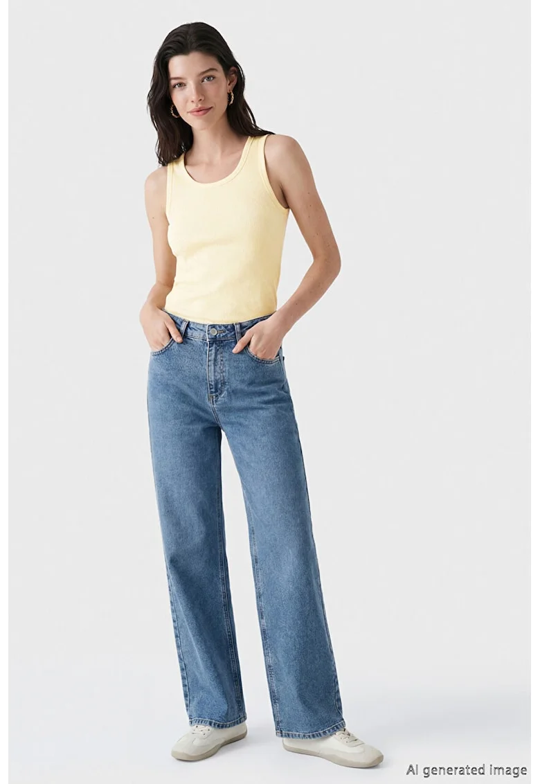 Top slim fit cu model uni, Portocaliu deschis