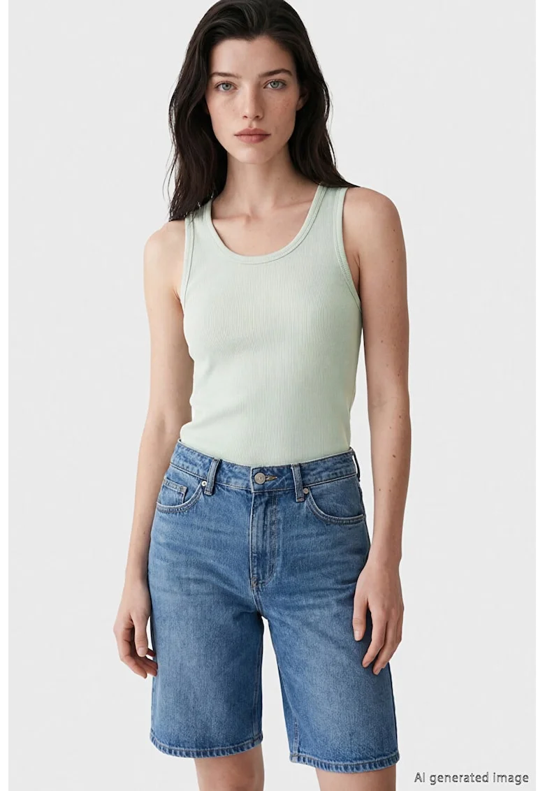 Top slim fit cu model uni, Verde pastel