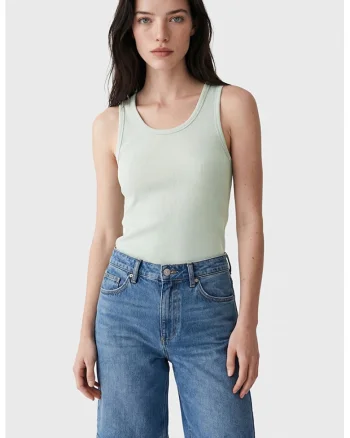 Top slim fit cu model uni, Verde pastel