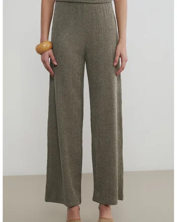 Pantaloni cu croiala ampla si talie inalta, Verde stins