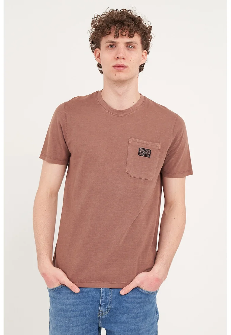 Tricou regular fit cu buzunar aplicat, Maro deschis