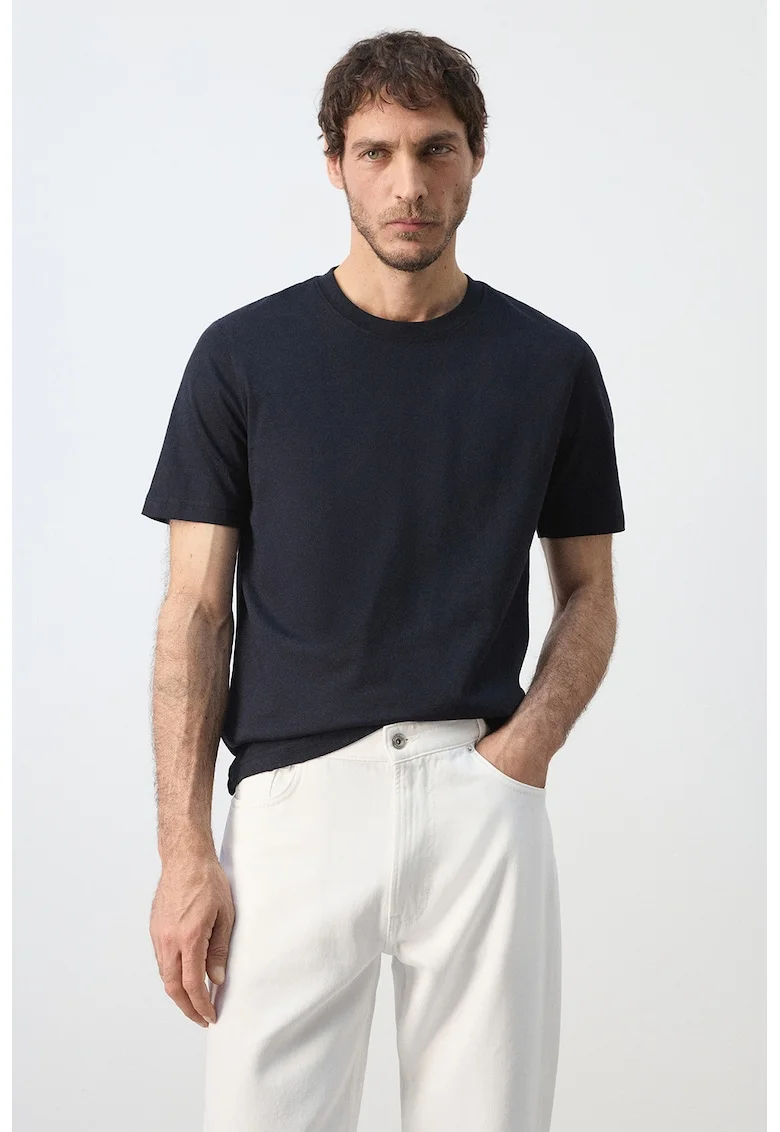 Tricou slim-fit cu model uni, Albastru ultramarin