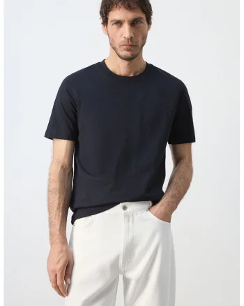 Tricou slim-fit cu model uni, Albastru ultramarin