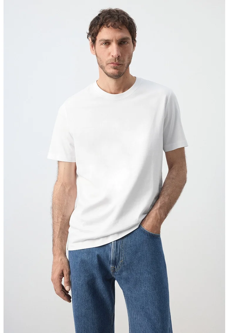 Tricou slim-fit cu model uni, Alb