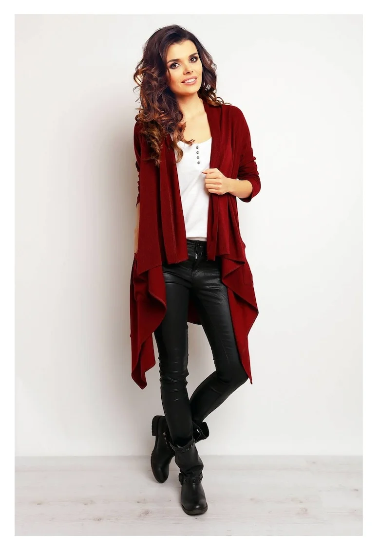 Bolero Lung,  Bordeaux, Croiala Asimetrica, Alungeste Silueta, Efect Vizual Deosebit, Stil Rafinat, Confort Zilnic, Purtare Usoara, Chic, Visiniu