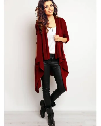 Bolero Lung,  Bordeaux, Croiala Asimetrica, Alungeste Silueta, Efect Vizual Deosebit, Stil Rafinat, Confort Zilnic, Purtare Usoara, Chic, Visiniu