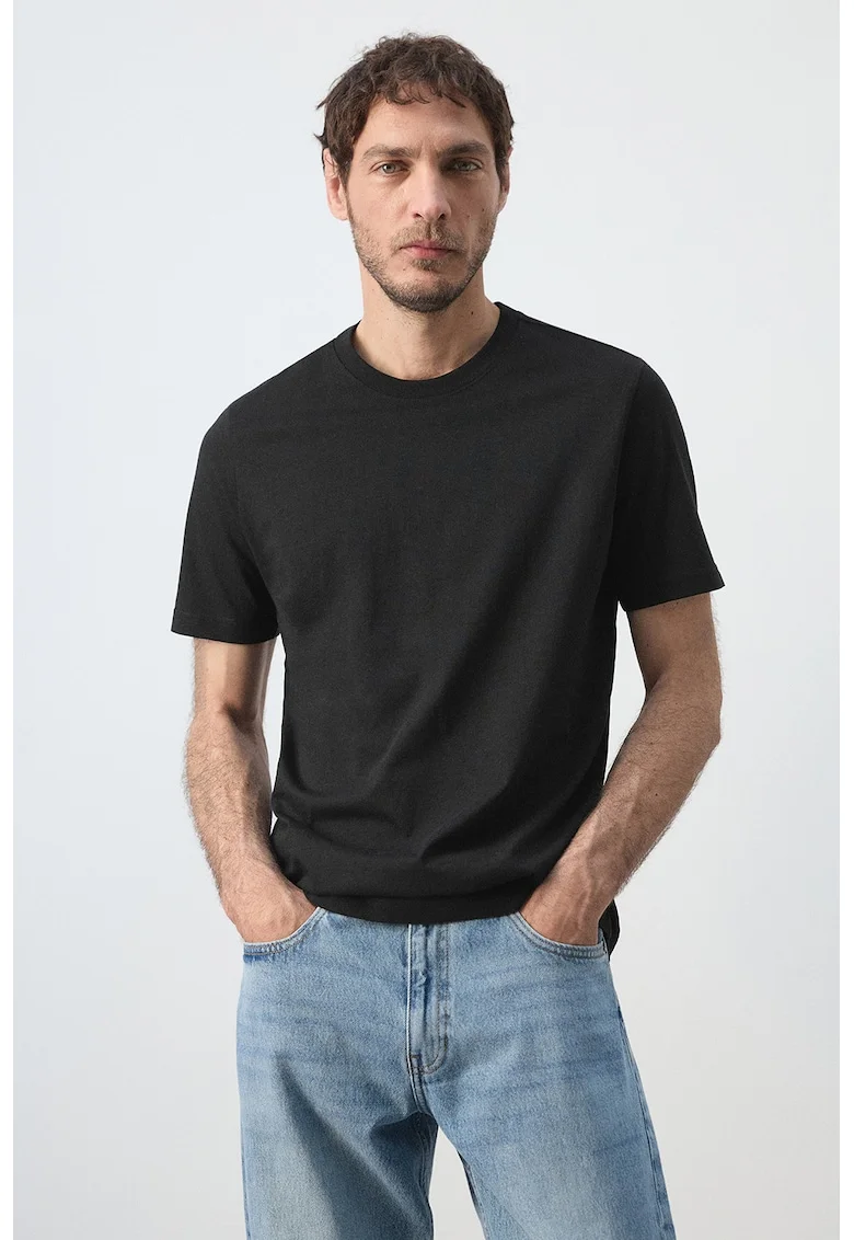 Tricou slim-fit cu model uni, Negru