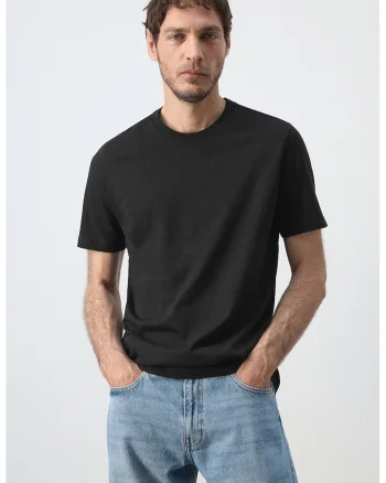 Tricou slim-fit cu model uni, Negru