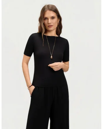 Tricou slim fit cu model uni, Negru