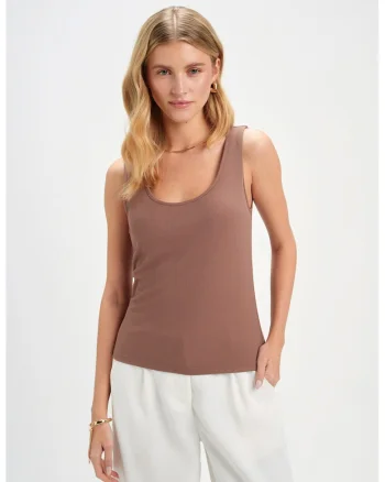 Top slim-fit cu model uni, Maro deschis