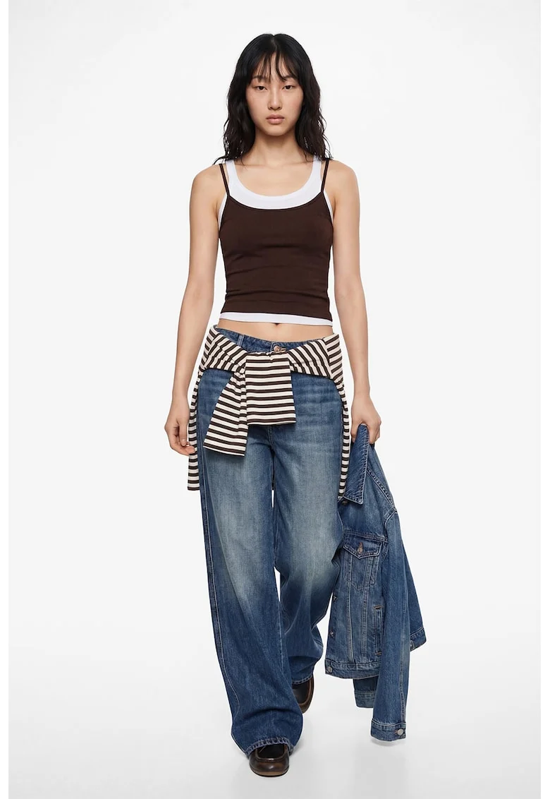 Top slim fit cu bretele subtiri, Maro pamantiu