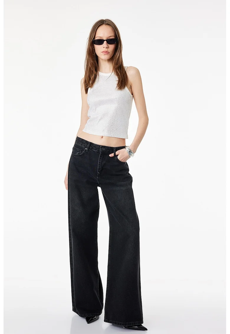 Top crop decorat cu strasuri, Alb murdar
