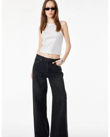 Top crop decorat cu strasuri, Alb murdar
