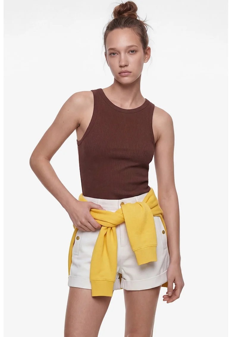 Top crop slim fit, Maro cognac