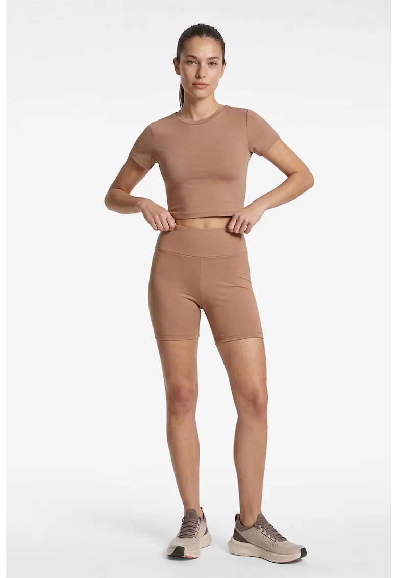 Tricou crop cu decolteu rotund, Maro deschis