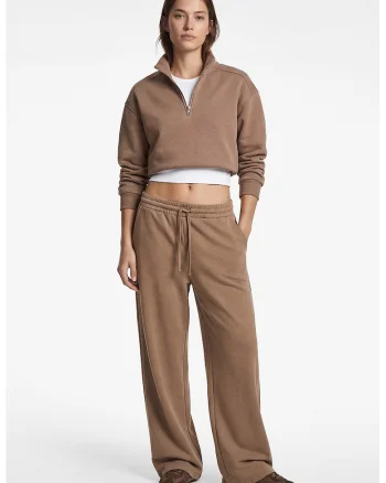 Bluza crop de trening cu fenta cu fermoar, Maro deschis