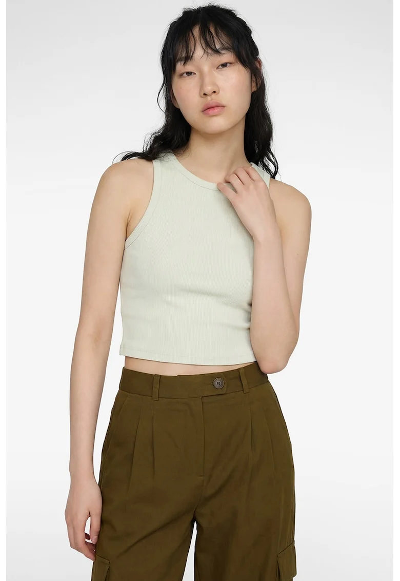 Top crop slim fit, Verde pal