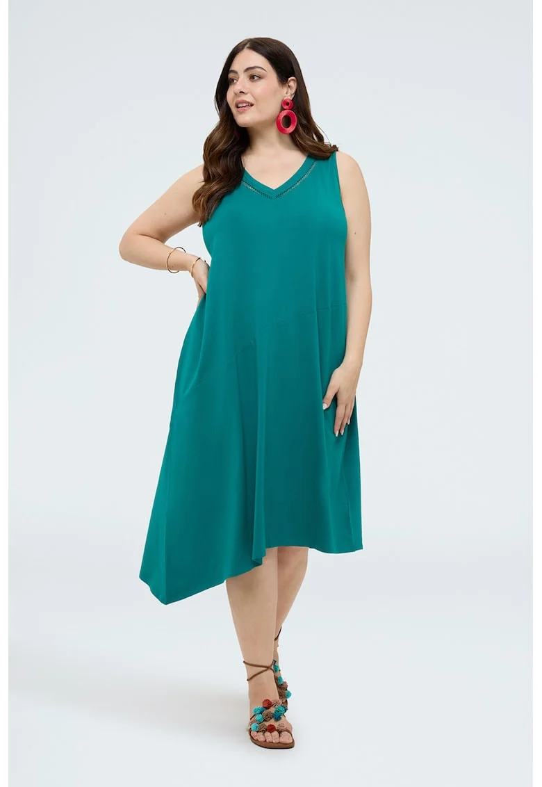 Rochie asimetrica cu decolteu in V, Bleumarin