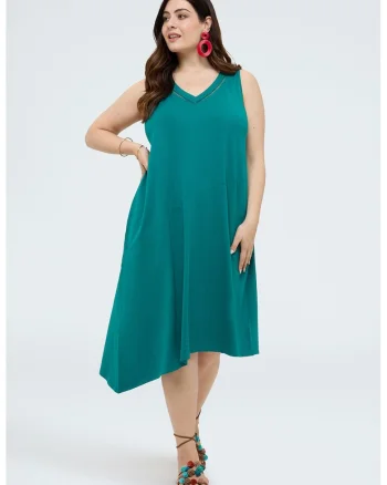Rochie asimetrica cu decolteu in V, Bleumarin