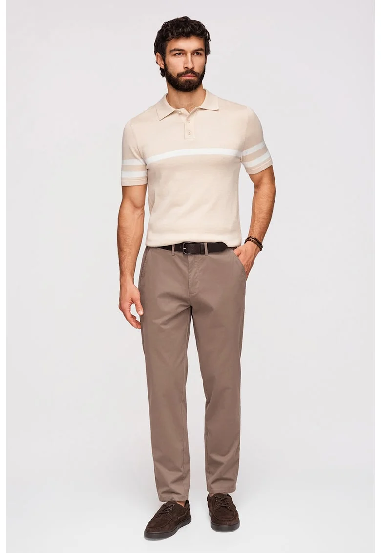Pantaloni chino cu talie elastica, Maro deschis