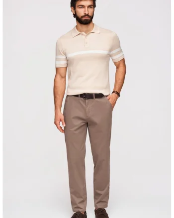 Pantaloni chino cu talie elastica, Maro deschis