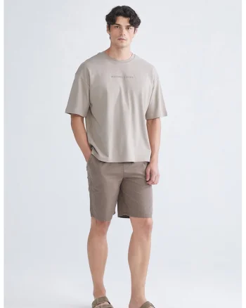 Pantaloni scurti din bumbac cu buzunare oblice frontale, Maro deschis