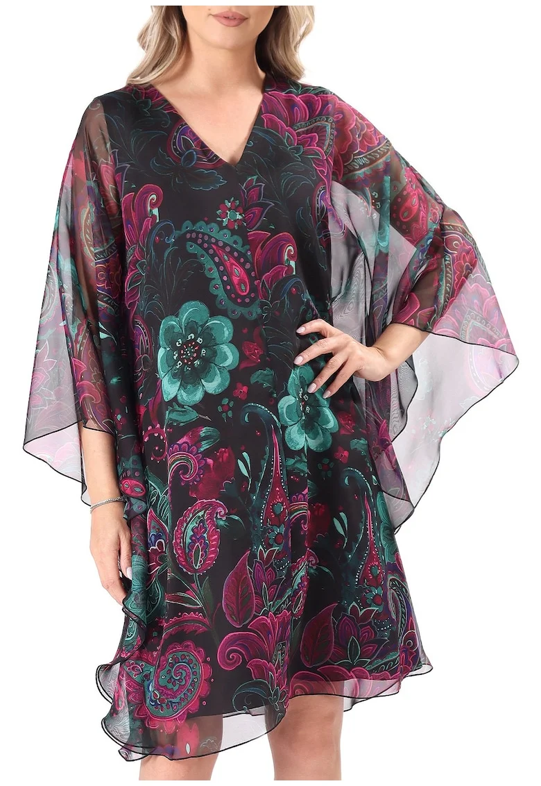 Rochie fluture din voal imprimat digital cu motive, Mov