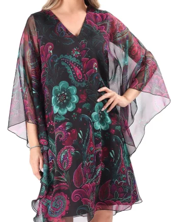 Rochie fluture din voal imprimat digital cu motive, Mov