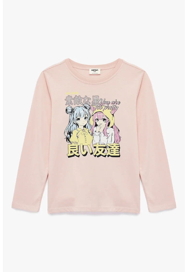 Bluza din bumbac cu imprimeu, Roz prafuit