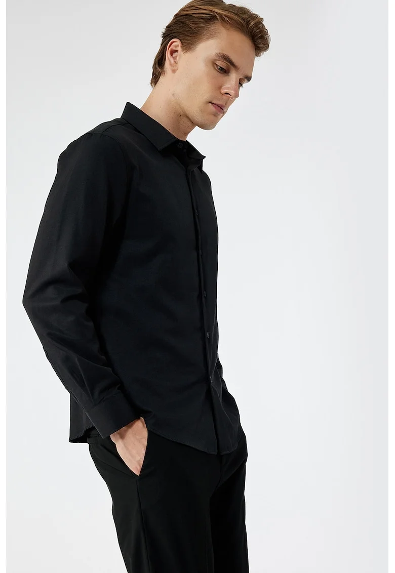 Camasa slim fit cu model uni, Negru