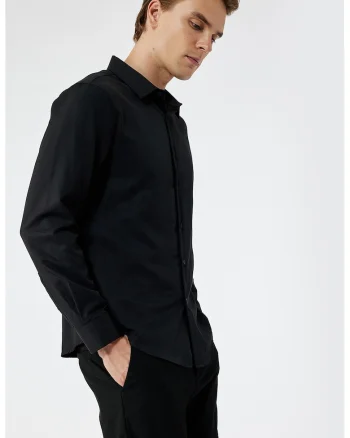 Camasa slim fit cu model uni, Negru