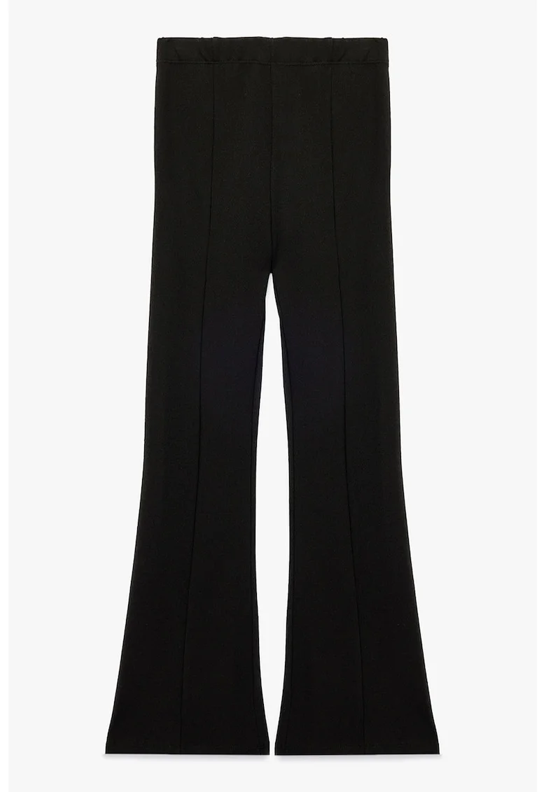 Pantaloni cu talie medie, croiala ampla si model uni, Negru