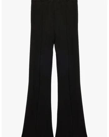 Pantaloni cu talie medie, croiala ampla si model uni, Negru