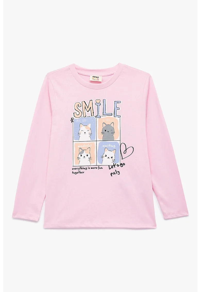 Bluza din bumbac cu imprimeu grafic, Roz deschis