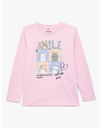 Bluza din bumbac cu imprimeu grafic, Roz deschis