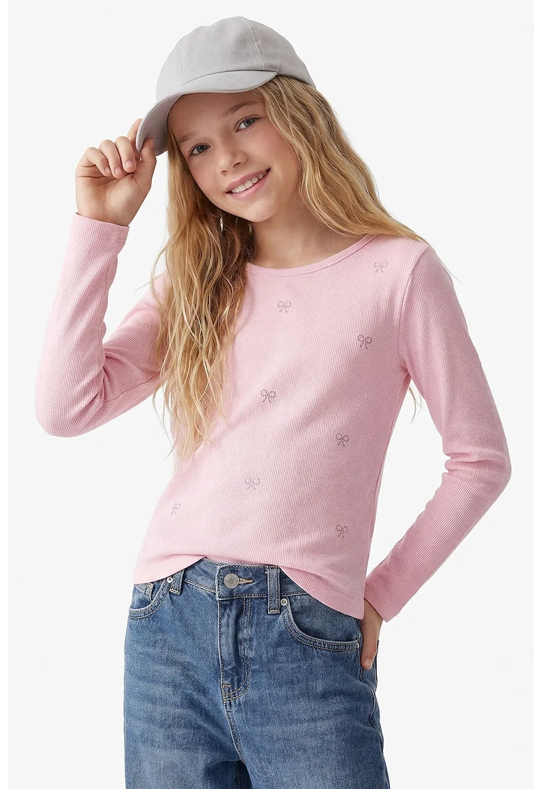 Bluza din amestec de bumbac decorata cu strasuri, Roz deschis