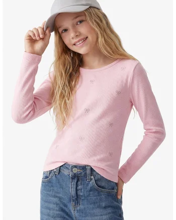 Bluza din amestec de bumbac decorata cu strasuri, Roz deschis