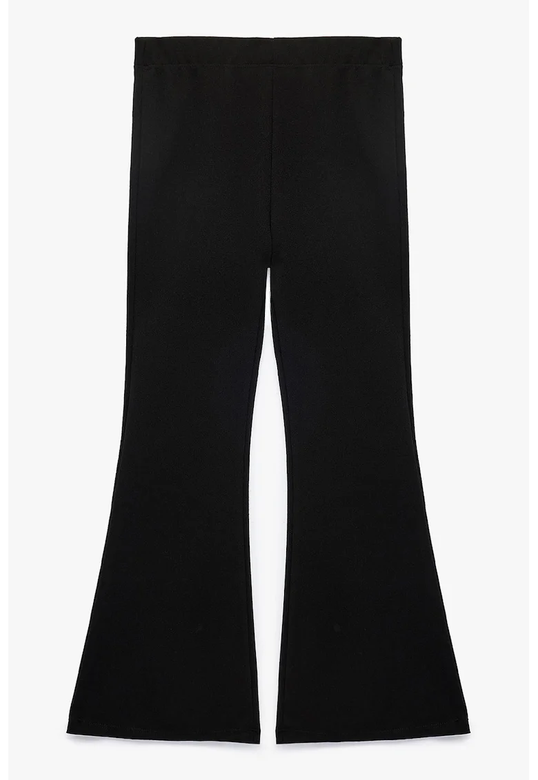 Pantaloni evazati cu talie medie si model uni, Negru