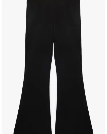 Pantaloni evazati cu talie medie si model uni, Negru