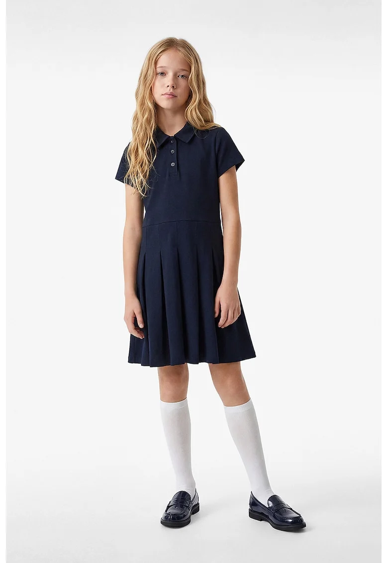 Rochie evazata cu guler polo, Bleumarin