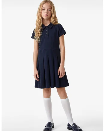 Rochie evazata cu guler polo, Bleumarin