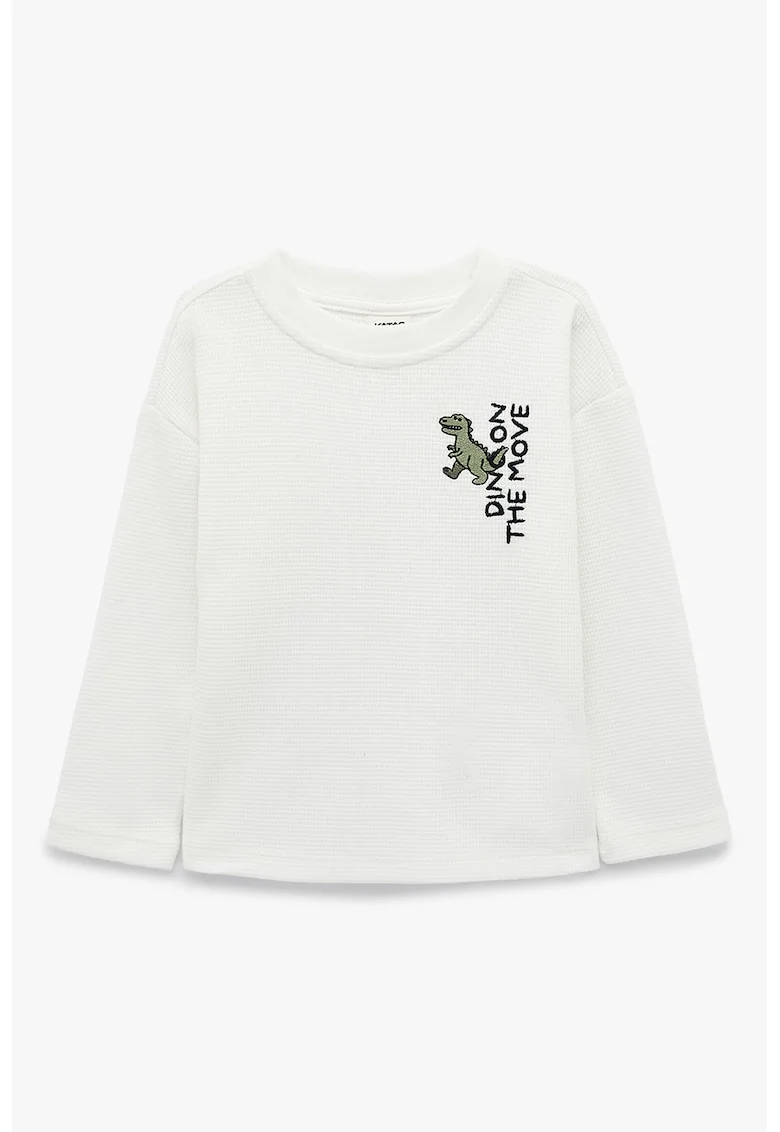 Bluza din bumbac cu imprimeu cu dinozaur, Ecru