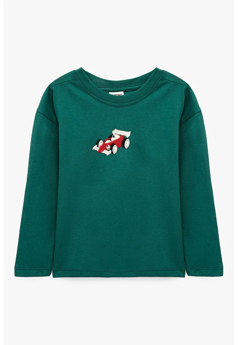 Bluza cu imprimeu cu masina brodata, Verde smarald