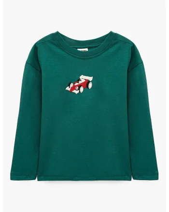 Bluza cu imprimeu cu masina brodata, Verde smarald