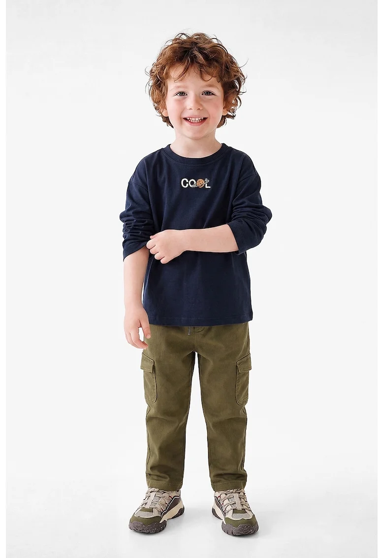 Bluza cu imprimeu text, Bleumarin