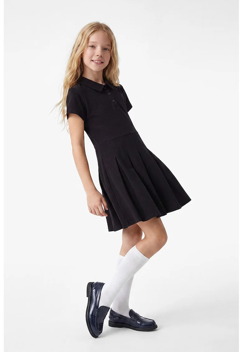 Rochie evazata cu guler polo, Negru