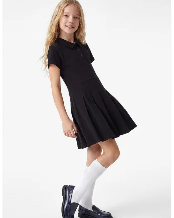 Rochie evazata cu guler polo, Negru