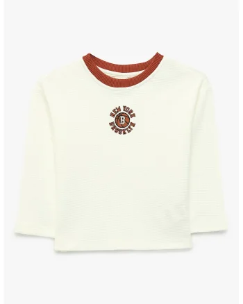 Bluza cu decolteu la baza gatului si model in doua tonuri, Ecru