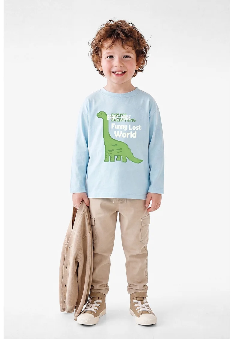 Bluza din bumbac cu imprimeu cu dinozaur, Albastru pastel