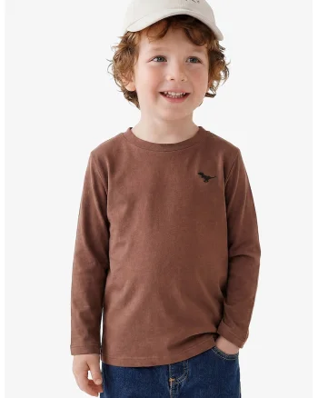Bluza cu decolteu la baza gatului si imprimeu cu dinozaur, Maro cognac